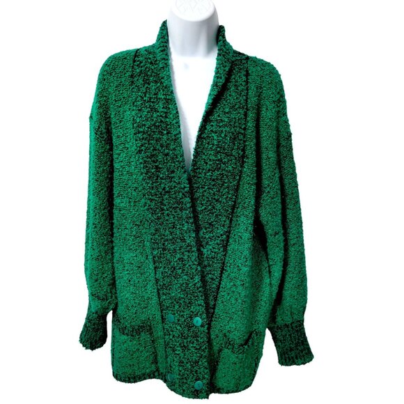 VTG Y2K Green Chunky Cardigan Sweater S Double Breasted V-Neck Oversized Pockets - Picture 1 of 16